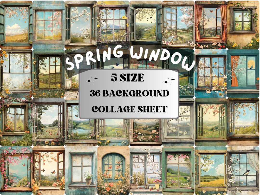 Abstract Collage Window Spring Window Collage Paper, Surreal Spring Mixed Media Art, Floral ...
