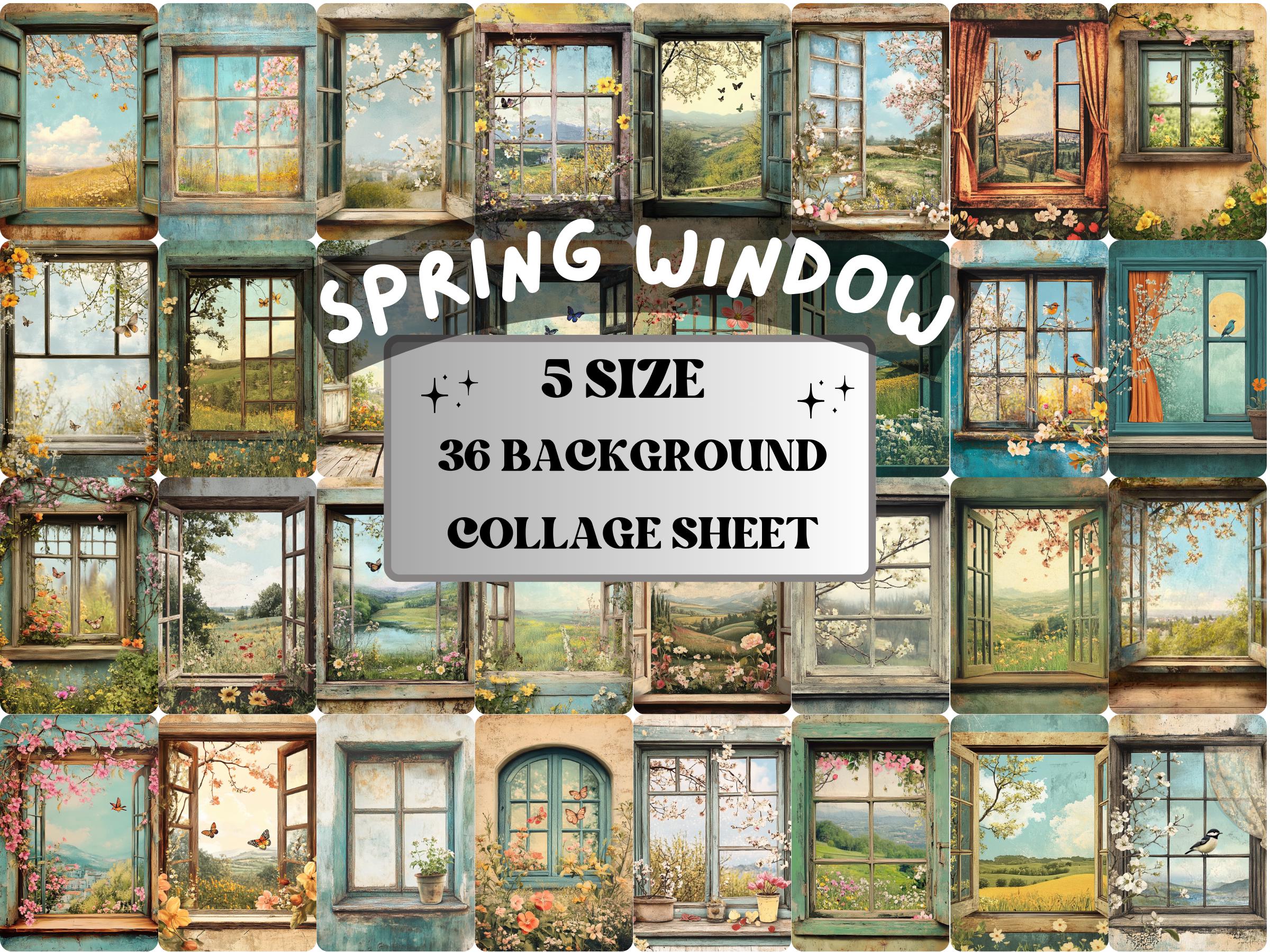 Spring Window Collage Paper, Surreal Spring Mixed Media Art, Floral ...
