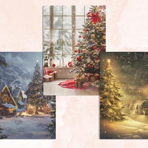 Printable Christmas Digital Paper, Christmas Holiday Background, Winter Landscape Backdrop, Download Junk Journal, Scrapbooking, Card Making
