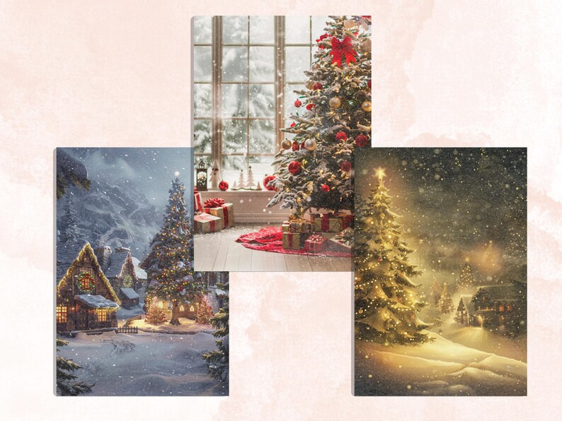 Printable Christmas Digital Paper, Christmas Holiday Background, Winter Landscape Backdrop, Download Junk Journal, Scrapbooking, Card Making