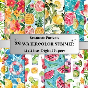 Papel digital de verano de acuarela sin costuras, patrón floral sin costuras de acuarela, fondo de vibraciones de verano, patrón tropical, papel de álbum de recortes