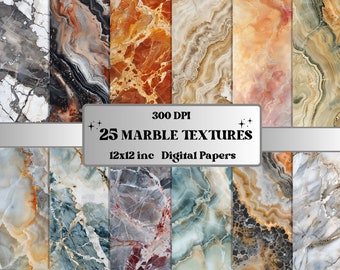 Marble Texture Digital Paper Pack, Elegant Marble Patterns Background Pages, Stone Texture Backdrop, Printable Grungy Ephemera Scrapbook