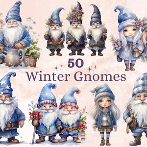 50 PNG acuarela invierno gnomos imágenes prediseñadas, lindas ilustraciones de gnomos de invierno Clip art, Winter Wonderland Png, sublimación de gnomos de jardín de invierno
