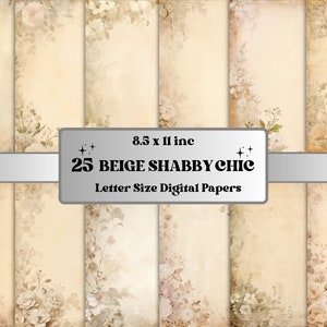 Beige Shabby Chic Junk Journal Paper, Vintage Boho Shabby Chic Ephemera Kit, Papel de álbum de recortes romántico, Páginas digitales de rosas florales imprimibles