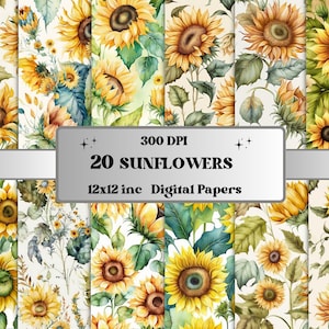 Sunflowers Digital Paper, Spring Sunflower paper pack, vintage floral journal and scrapbooking pages, Sunflower Background, Sunflower Cards