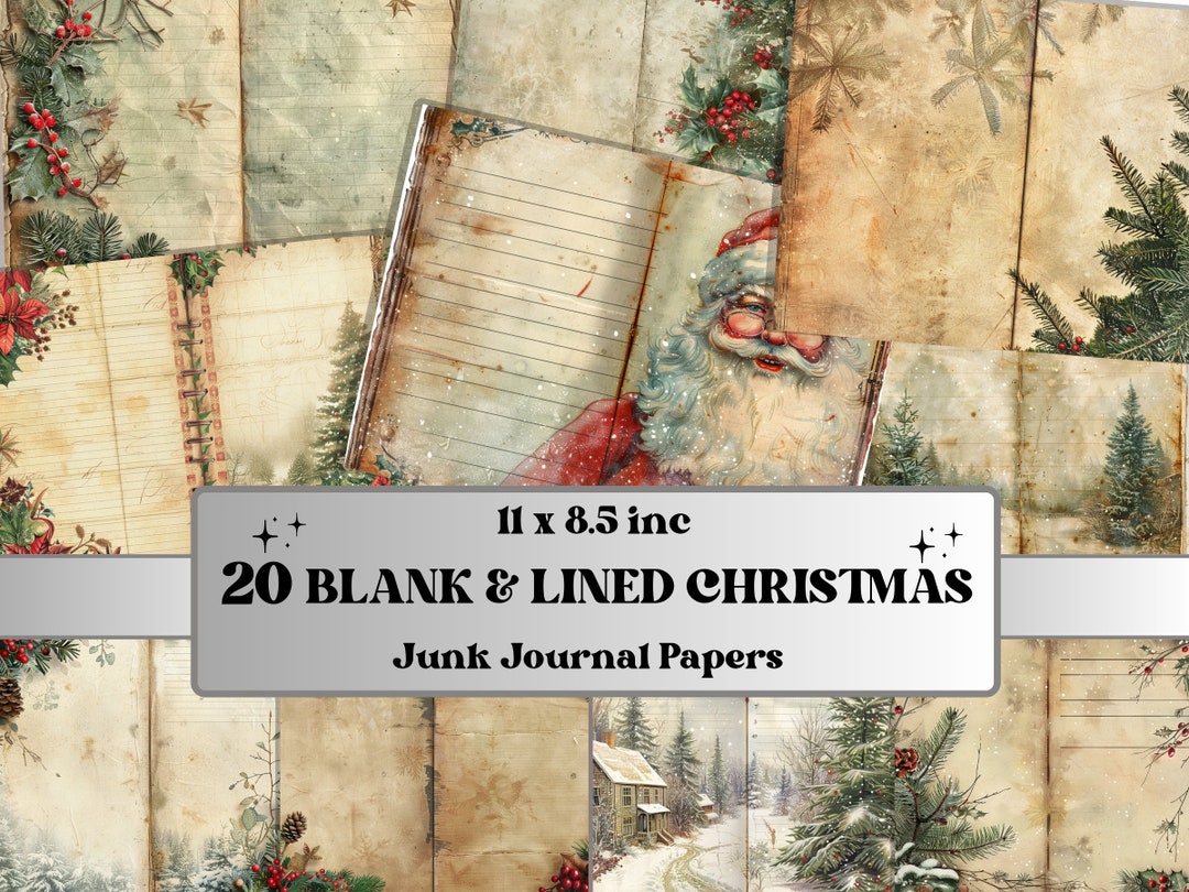 Christmas Blank and Lined Junk Journal Paper, Double Pages Ephemera Kit ...