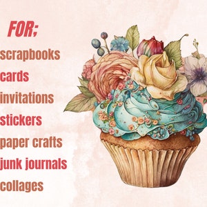 20 PNG Watercolor Magical Cupcakes Clipart, Gothic Cupcake Clip Art, Floral Cupcakes, Dessert clipart set, Floral Bakery Dessert Sublimation
