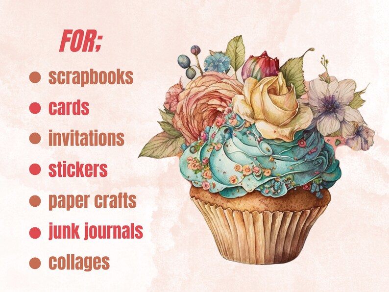 20 PNG Watercolor Magical Cupcakes Clipart, Gothic Cupcake Clip Art, Floral Cupcakes, Dessert clipart set, Floral Bakery Dessert Sublimation