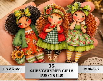 Curvy Summer Girls Fussy Cut Printable, 35 Quirky Beach Girl Cutouts, Summer Ephemera Junk Journal Scrapbook Sheets