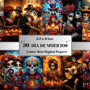 Papel digital para impressão do Dia De Los Muertos, fundo do Dia dos Mortos, páginas de caveiras de açúcar La Catrina, download de Junk Journal, álbum de recortes