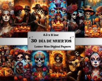 Printable Dia De Los Muertos Digital Paper, Day of the Dead Background, La Catrina Sugar Skulls Pages, Download Junk Journal, Scrapbooking