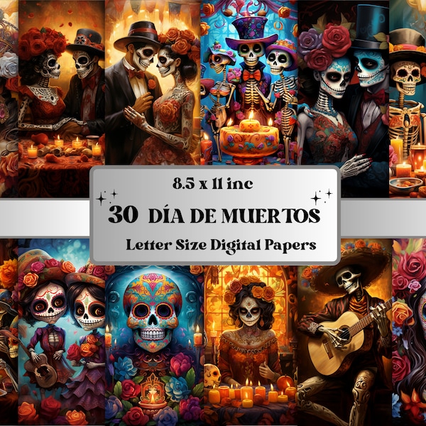 Printable Dia De Los Muertos Digital Paper, Day of the Dead Background, La Catrina Sugar Skulls Pages, Download Junk Journal, Scrapbooking