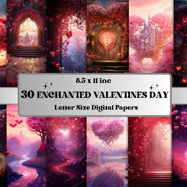 Printable Enchanted Valentine's Day Digital Paper, Romantic Valentine Background, Love Backdrop Photography, Download Journal, Card Making