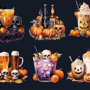 50 PNG Watercolour Halloween Drink Clipart, Pumpkin Spice Latte Illustrations Clip art, Halloween Coffee png, Trick or Treat Sublimation