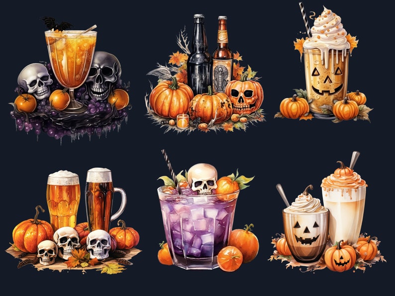 50 PNG Watercolour Halloween Drink Clipart, Pumpkin Spice Latte Illustrations Clip art, Halloween Coffee png, Trick or Treat Sublimation