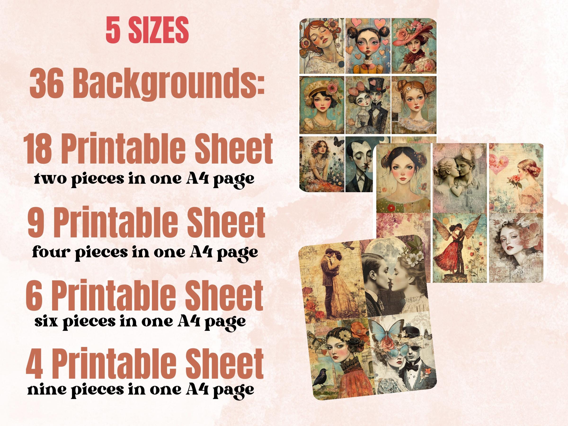 Romantic Love Collage Paper Kit, Valentines Day Mixed Media, Whimsical ...