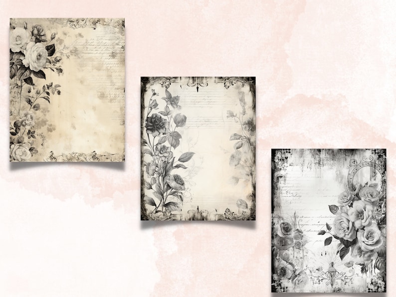 Black and White Shabby Chic Junk Journal Paper, Vintage Shabby Chic ...