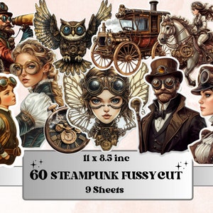 Whimsical Steampunk Fussy Cut Pages, Steampunk Bundle Fussy Cut Ephemera Sheet, Victorian Journal Add On Kit, Mixed Media Collage Sheet