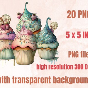 20 PNG Watercolor Magical Cupcakes Clipart, Gothic Cupcake Clip Art, Floral Cupcakes, Dessert clipart set, Floral Bakery Dessert Sublimation