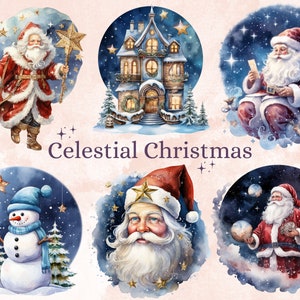 50 PNG Aquarell Himmel Weihnachten Clipart, Fantasy Weihnachten Himmel Illustrationen Clip art, Winter png, Sternennacht Xmas Noel Ornamente