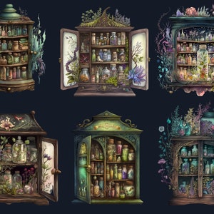 20 PNG Watercolor Witches Apothecary Cabinet Clipart, Wiccan png, magic clip art, mystical clipart, witchcraft png clipart, Potion clipart