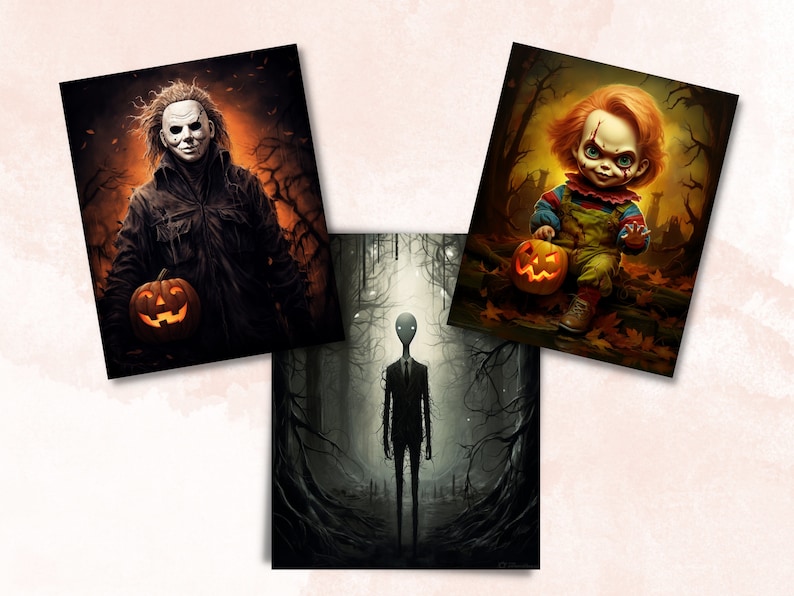 Printable Halloween Horror Chracters Digital Paper, Halloween Scenes, Creepy Scary Pages, Download Junk Journal, Scrapbooking, Card Making