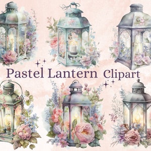 19 PNG Aquarell Pastell Laterne Clipart, Blumen Laterne Clip Art, Fantasy Laterne PNG, Cottagecore Laterne Rosen Clipart, Lampe Clip Art Set