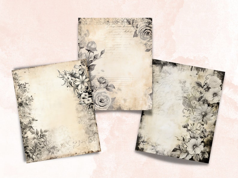 Black and White Shabby Chic Junk Journal Paper, Vintage Shabby Chic ...