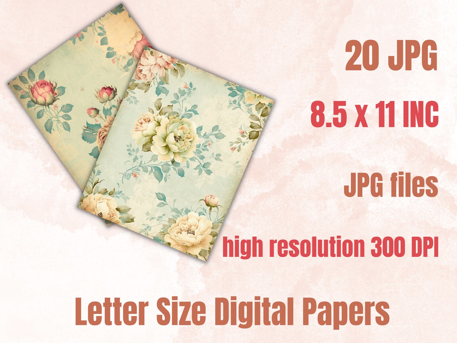 Printable JPG Pages Shabby Chic Floral Junk Journal Digital Paper Pack ...