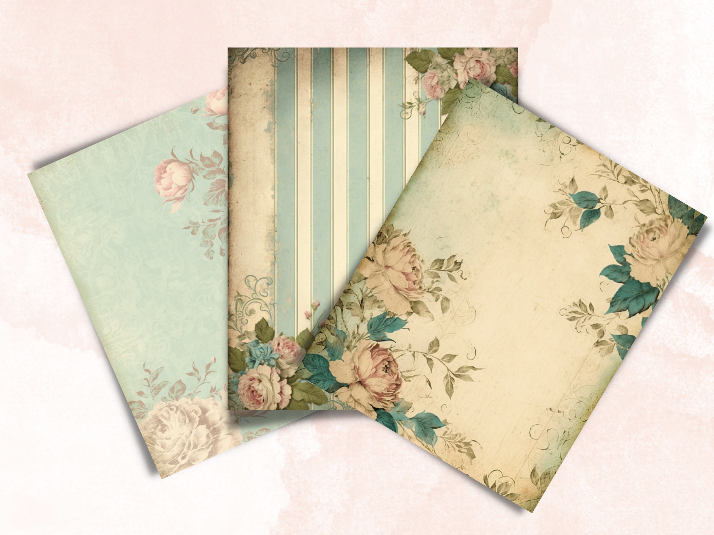 Printable JPG Pages Shabby Chic Floral Junk Journal Digital Paper Pack ...