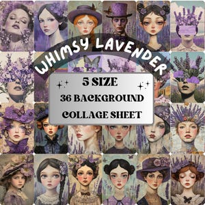 Whimsy Lavender Collage Paper Kit, Surreal Background, Mixed Media Sheet, Whimsical Purple Images, Quirky Junk Journal, Scrapbook Paper