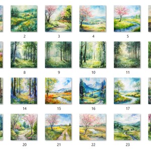 Printable Watercolor Spring Landscapes Digital Paper, Spring Woodland ...