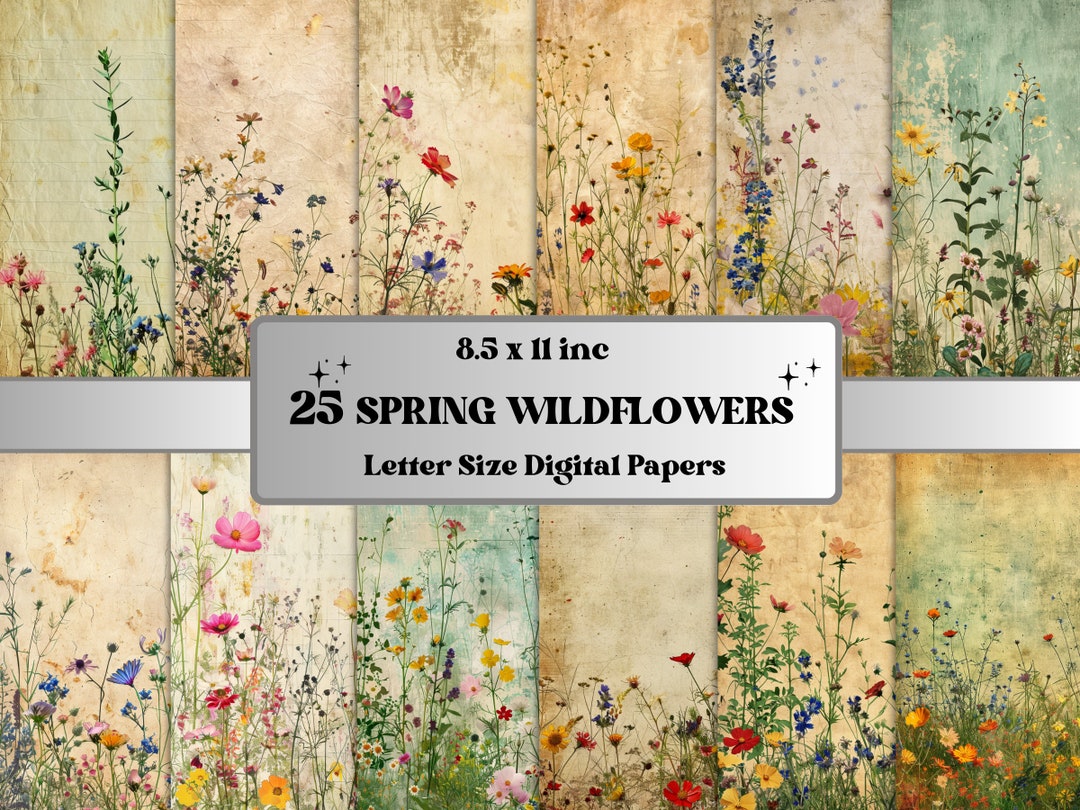 Printable Spring Wildflowers Digital Paper, Floral Meadow Collage ...