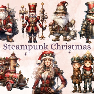 45 PNG aquarel Steampunk kerstbundel clipart, Clockwork Christmas illustratie illustraties, wintervakantie png, kerst Noel ornamenten