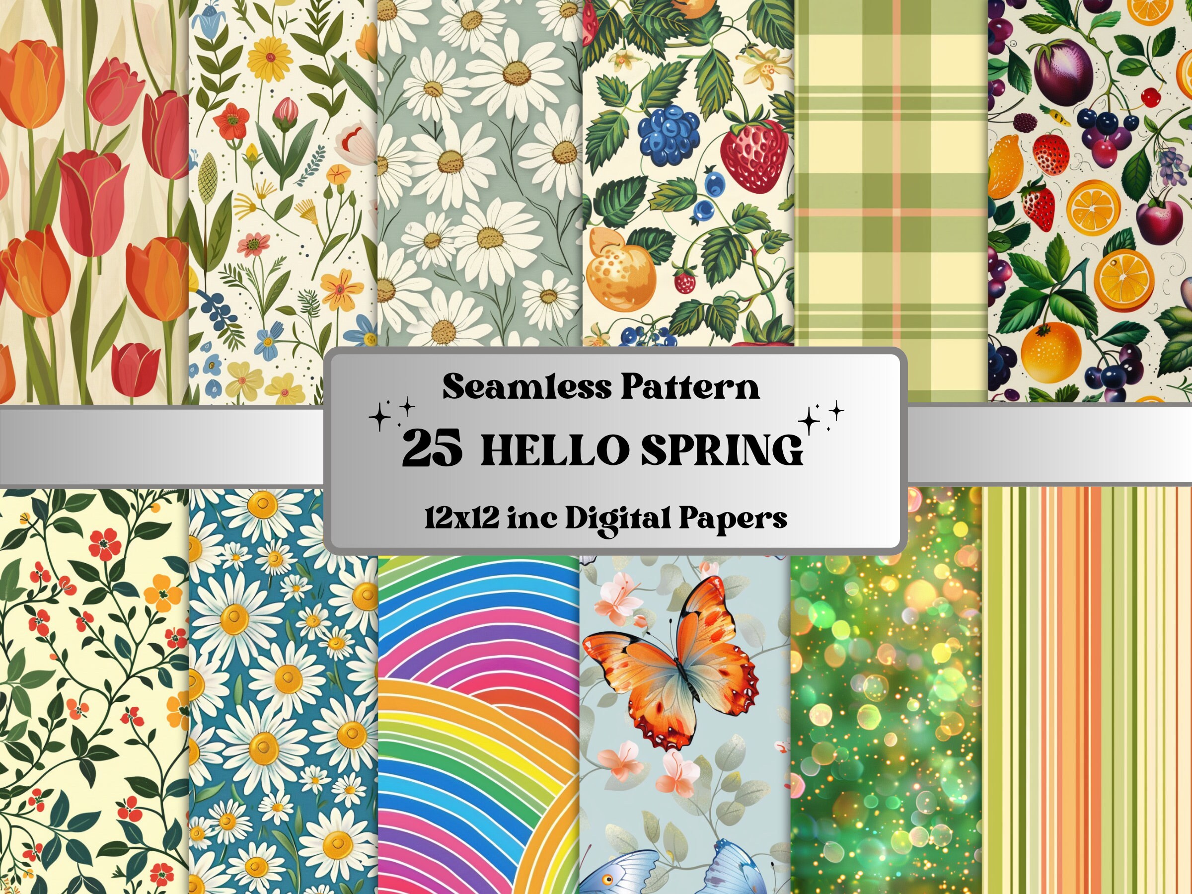 Seamless Hello Spring Digital Paper, Spring Botanical Seamless Pattern ...