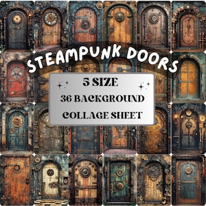 Steampunk Door Collage Paper, Surreal Steampunk Mixed Media Sheet, Industrial Door Background, Whimsical Ephemera Images, Journal, Scrapbook