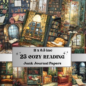 Cozy Reading Corner Junk Journal Kit, Comfy Reading Scenes Pages Ephemera, Relaxing Collage Sheet, Scrapbook Paper, Cozy Nook Background