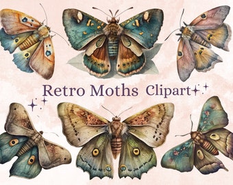 20 PNG Watercolour Retro Moths Clipart, Vintage Moth Clip Art, Retro Butterflies png bundle, Moths Illustration, Vintage Butterfly Clipart