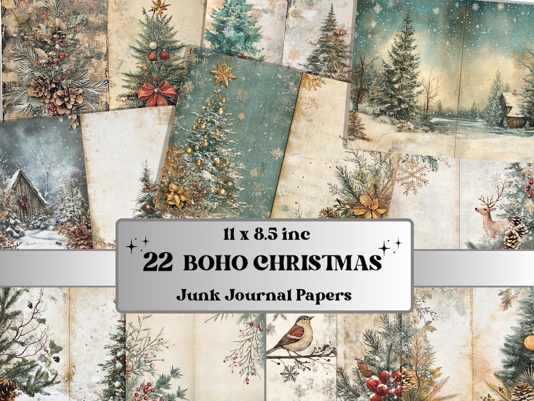 Boho Neutral Christmas Junk Journal Kit, Beige Noel Pages Ephemera ...