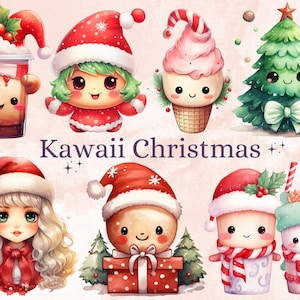 45 PNG Acquerello Kawaii Pacchetto natalizio Clipart, Simpatici animali natalizi Illustrazioni Clip art, Vacanze invernali png, Ornamenti natalizi Noel