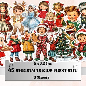 Christmas Kids Fussy Cut Pages, Whimsical Xmas Holiday Fussy Cut Ephemera Sheet, Christmas Journal Add On Kit, Xmas Mixed Media Collage