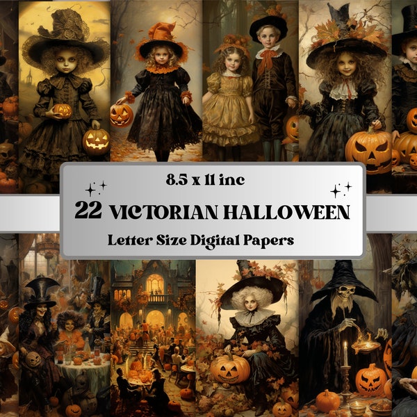 Printable Victorian Halloween Digital Paper, Retro Halloween Ephemera, Creepy Scenes Pages, Download Junk Journal, Scrapbooking, Card Making