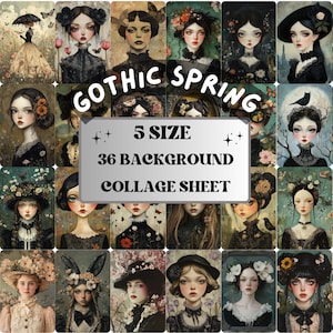 Gothic Spring Blooming Collage Paper, Surreal Floral Mixed Media Sheet, Whimsical Ephemera Images, Quirky Journal, Spring Scrapbook Paper