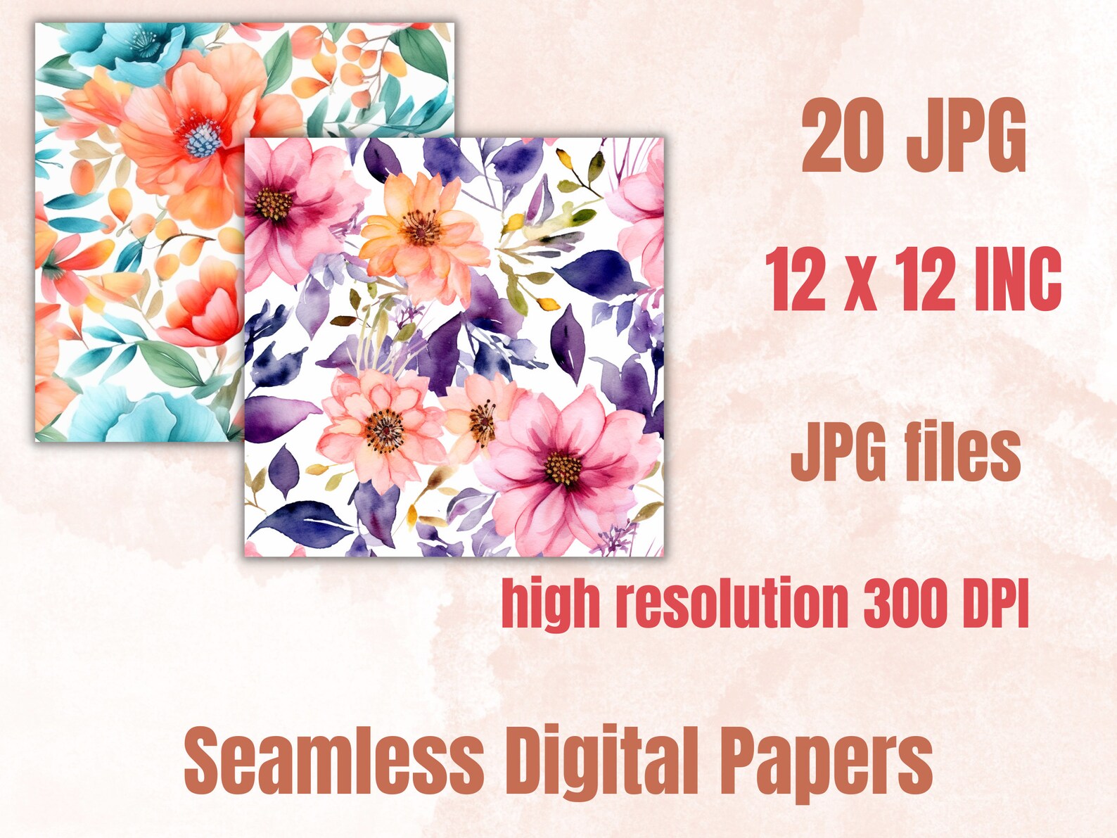 Watercolor Spring Floral Digital Paper, Flowers Seamless Pattern ...