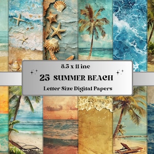 Afdrukbaar zomerstrand digitaal papier, kustcollage, zeenautische pagina's, tropische zomer oceaan ongewenste dagboekkit, scrapbooking, kaarten maken
