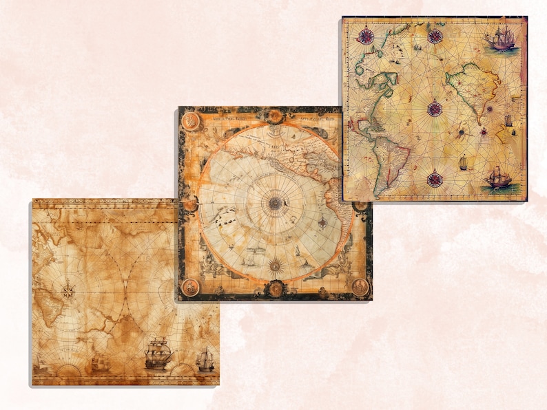 Nautical Old Maps Textures Digital Paper, Antique Map Junk Journal Pages, Old Pirat Map Textures, Nautical Grungy Ephemera Scrapbook
