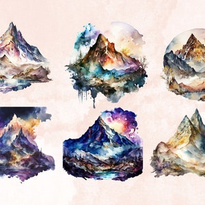 20 PNG Watercolor Fantasy Mountains Clipart, Magical Mountains Clip art, mountains landscape png, Landscape clipart, Mountains Scenes png