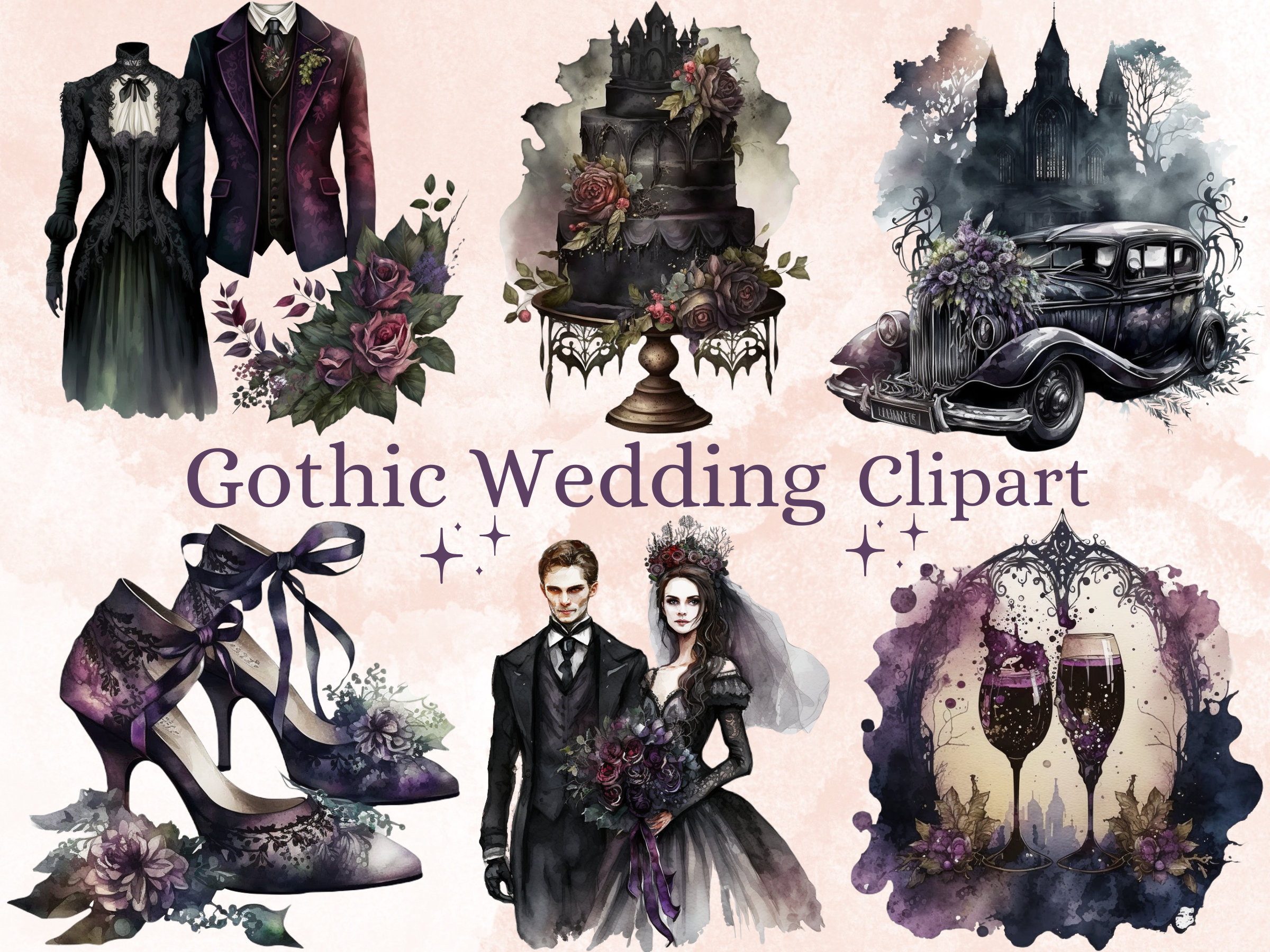36 PNG Watercolour Gothic Wedding Clipart Dark Fantasy - Etsy Australia