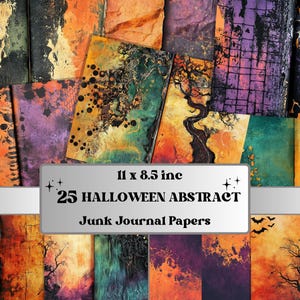 Abstract Halloween Mixed Media Paper, Abstract Textures Pages Ephemera Kit, Halloween Collage Scrapbook Paper, Printable Horizontal Pages