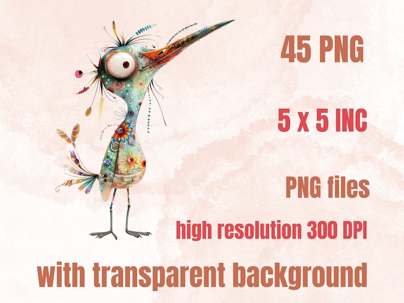 45 PNG Watercolor Quirky Birds Clipart, Whimsical Crazy Birds Illustrations Clip art, Funny Cartoon Bird Emotions png, Quirky Sublimation